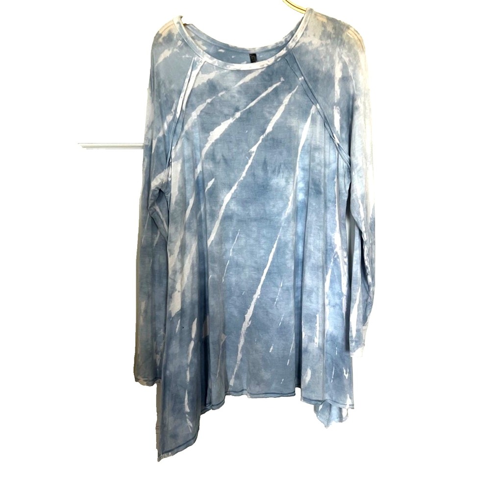 Annie Turbin Long Sleeved Tunic Blue White Tie Dye‎ Sky Size 1 S Boho Modal Soft